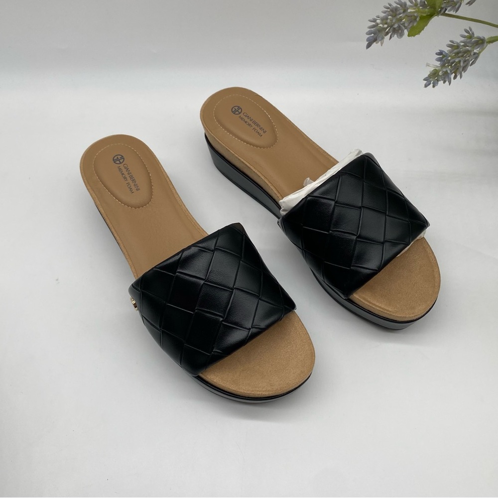 Giani Bernini Womens Elizabetta Dressy Wedge Sandals Black faux leather 9.5 M